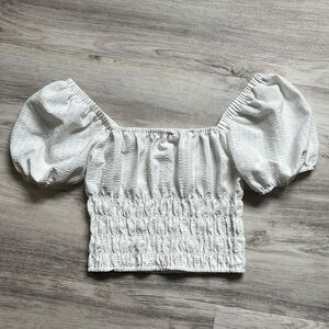 Elodie White Smocked Crop Top with Puff Sleeves